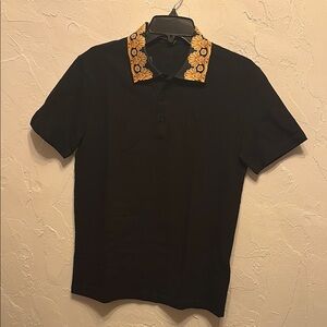Versace Black Polo with Gold Floral Collar